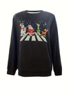 Festive Joy: Christmas Cartoon Print Pullover Sweatshirt for Women - Stay Cozy and Stylish this Fall-Winter Season!