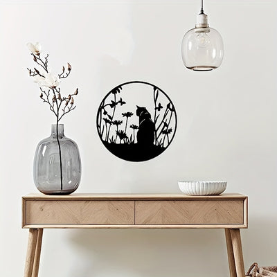 Add an elegant touch to your walls with this beautiful metal black cat silhouette wall art. The perfect gift for cat lovers, this special piece is charming and skillfully crafted with intricate lines and cutouts. Delight your guests with this unique and attractive piece of art.