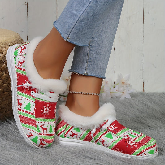 Winter Wonderland: Women's Christmas Style Plush Lined Canvas Shoes