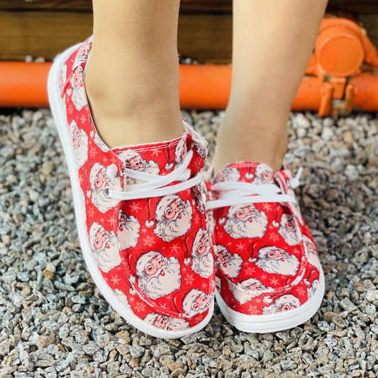 Lightweight Women's Canvas Shoes with Santa Claus - Casual Christmas Pattern Lace Up Outdoor Shoes