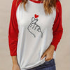 Heart Fingerprint Crew Neck Long Sleeve T-shirt: A Casual and Stylish Women's Clothing Choice for Spring and Fall