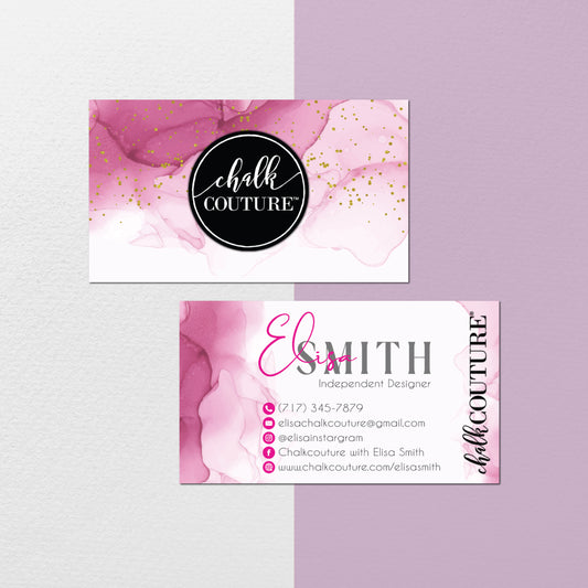 Purple Watercolor Chalk Couture Business Card, Personalized Chalk Couture Business Cards CC13