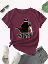 Cat Design Print Crew Neck T-Shirt: A Casual and Stylish Addition for Spring/Summer Women's Fashion