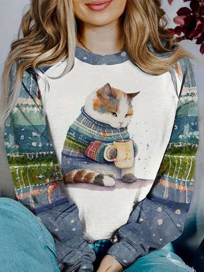 Experience ultimate comfort and cuteness with our Adorable Feline Frenzy sweatshirt. Made for women, this crew neck sweatshirt features a cute cat print, perfect for casual outings. With long sleeves and a drop shoulder design, it's both stylish and cozy.