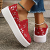 Stylish and Secure: Trendy Red Snowflake Pattern Skate Shoes - Lightweight, Non-Slip Sport Shoes for Women