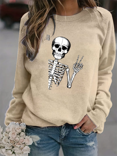 Stylishly Spooky: Halloween Skull Fun Print Sweatshirt - The Perfect Addition to Your Fall Wardrobe!