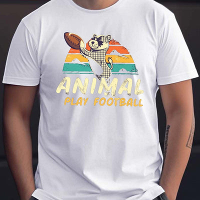 Playful Raccoon: Men's Casual Summer Tee with Football Print