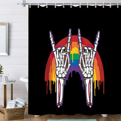 Add a Spooky Twist to Your Bathroom with the Skeleton Hand and Rainbow Shower Curtain