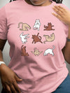 Purr-fectly Comfortable: Women's Plus Cats Print Casual T-Shirt with Crew Neck and Short Sleeves