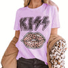 Vintage Leopard Lips Print T-shirt, Retro Short Sleeve Crew Neck T-shirt, Casual Every Day Tops, Women's Clothing