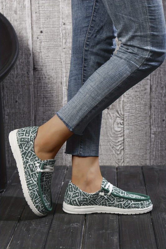 Poker Chic: Women's Fashion Lace-Up Boat Shoes with Card Pattern