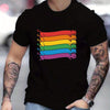 Rainbow Style Cartoon Cats Pattern Print Men's Comfy T-Shirt: Graphic Tee for Men's Summer Outdoor Clothing and Tops