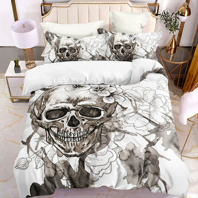 Stylish Skull Pattern Duvet Cover Set - 3 Piece Set with 1 Duvet Cover and 2 Pillowcases (No Core)