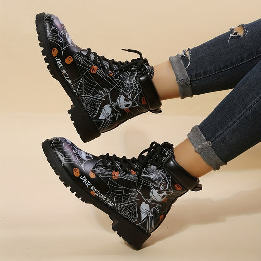 These Halloween Pumpkin Pattern Mid-Calf Boots offer comfort and durability in a stylish package. Featuring a wear-resistant upper and non-slip soles, these chunky heeled boots will keep your feet secure and supported. Perfect for the spooky season!