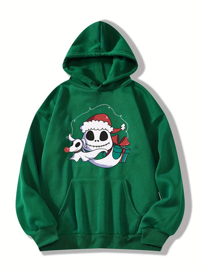 Festive Fun: Christmas Cartoon Pattern Hoodie - Women's Casual Drawstring Hooded Sweatshirt for Winter/Fall