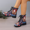 Festive and Fashionable: Women's Christmas Style Combat Boots with Santa Claus & Reindeer Pattern