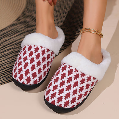 Geometric Bliss: Casual Slip-On Plush Lined Shoes – Comfortable Indoor Home Slippers