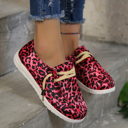 Pink Leopard Print Women's Canvas Shoes - Lightweight, Comfortable, and Fashionable Flat Shoes