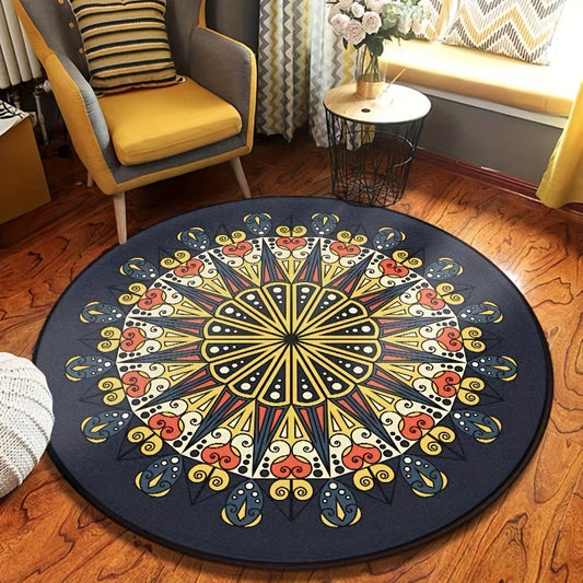 This Ethnic Mandala Circular Carpet is a soft and luxurious crystal velvet floor mat that is perfect for creating a stylish décor in your balcony, coffee table, and living room. The rug is made of high-quality velvet for a luxurious feel and long-lasting durability.