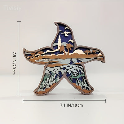 Starfish 3D Wooden Art Carving: Exquisite Home Decor, Art Night Light & Memorable Holiday Gift