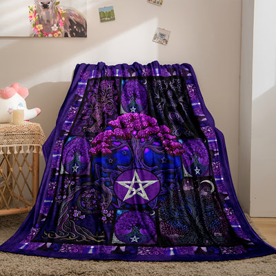 Tree of Life Printed Flannel Blanket: Warmth, Coziness, and Style in One! Perfect for Couch, Bed, or Sofa - Purple Printed Throw Blanket