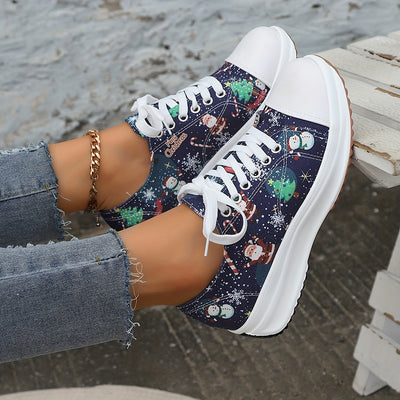 Festive Feet: Women's Christmas-style Canvas Sneakers for Comfy and Stylish Holiday Season