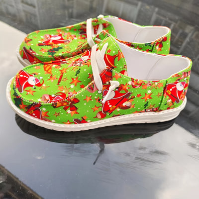 Women's Cartoon Print Casual Loafers: Slip Into Festive Fun with Lightweight Flat Canvas Shoes for Christmas!