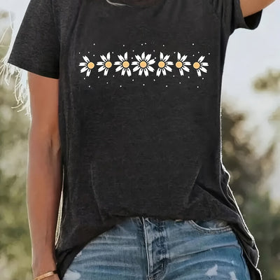 Summer Blossom: Women's Floral Print Short Sleeve T-Shirt for a Casual Yet Chic Look!