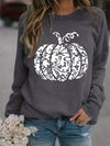 Halloween Pumpkin Pattern Sweatshirt: Spooky and Stylish Crew Neck Long Sleeve for Women