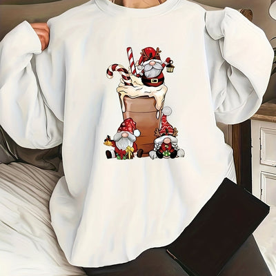 Stylish and Festive: Plus Size Christmas Casual Sweatshirt - Women's Graphic Print Long Sleeve Round Neck Sweatshirt