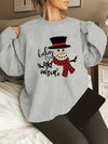 Snowman Delight: Women's Plus Size Christmas Casual Sweatshirt with Black Hat Snowman Print