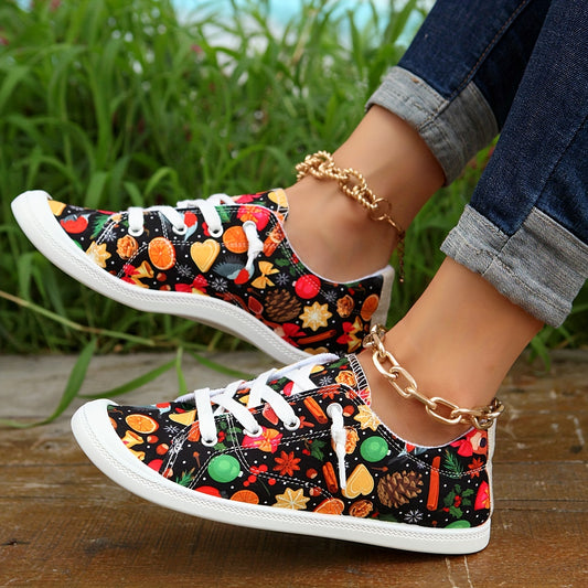 Embrace the holiday spirit with Festive Comfort: Women's Christmas Elements Print Canvas Shoes. Lightweight and stylish, these sneakers offer casual comfort for all-day wear. Perfect for adding a touch of festive flair to your outfit, these shoes feature a fun Christmas print that will make you stand out from the crowd