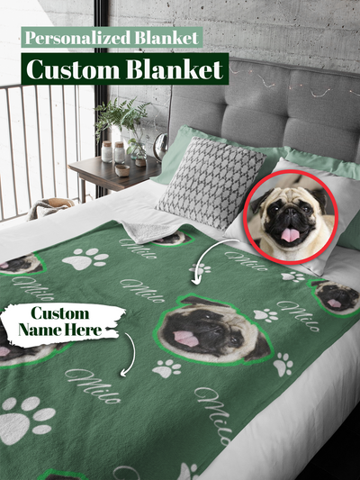 Personalized Pet Face Blanket, Custom Dog Face Blankets, Dog Lover Blanket Gift BL12