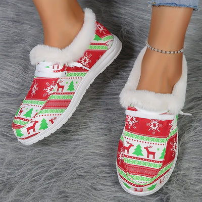 Winter Wonderland: Women's Christmas Style Plush Lined Canvas Shoes