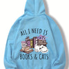 Feline Frenzy: Books & Cats Print Hoodie - Stay Cozy and Stylish this Winter/Fall with this Casual Hooded Sweatshirt for Women