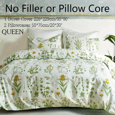 Green Oasis: 2-3pcs Duvet Cover Set with Plant Prints – Soft and Comfortable Bedding Set for Your Bedroom or Guest Room