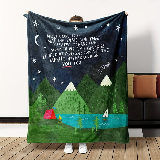 This high-quality flannel blanket is perfect for any occasion. Crafted with a cozy and durable fabric, you can easily bring the Painted Landscape blanket traveling with you or use it as a warm and stylish accessory for your home. Get extra comfort and warmth with this light and soft flannel fabric.