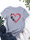 Dog Paw and Red Heart Print T-Shirt, Short Sleeve Crew Neck Casual Top For Spring & Summer, Women's Clothing