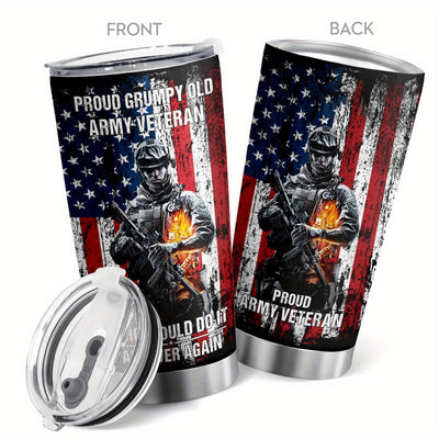 20oz US Solider and US Flag Stainless Steel Tumbler - Military Flag Vacuum Travel Coffee Mug Gift For Patriotic Soldier Veterans Retired - Perfect for Car, Home, Office, Travel & Independence Day Gifts!