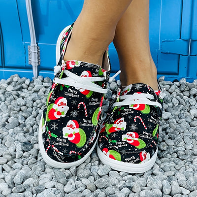 Santa Claus Print Shoes: Stylish & Comfortable Christmas Low Top Canvas Sneakers for Women