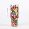 40oz Colorful Graffiti Skull Print Stainless Steel Leakproof Tumbler, Insulation Water Car Cup With Lid Straw For Outdoor Camping, Hiking, Driving, Birthday Gift