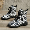 Graffiti Chic: Women's Lace-Up Ankle Boots - A Versatile Trendsetter in Non-Slip Style!