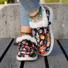 Cozy and Festive: Women's Christmas Print Canvas Shoes – Plush-lined, Slip-on Winter Flats