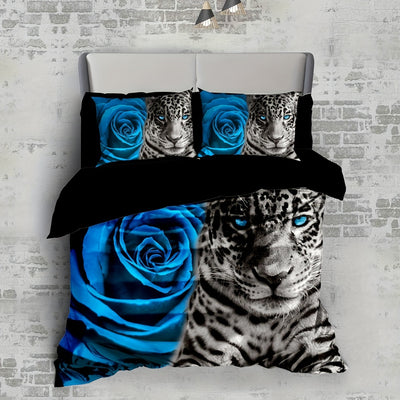 Leopard Romantic Rose Print Duvet Cover Set: Soft and Comfortable Bedding for Bedroom or Guest Room - 3-Piece Set (1 Duvet Cover, 2 Pillowcases)