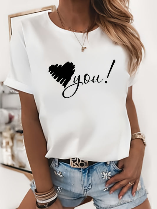 This Love You Print crew neck t-shirt for women combines style with comfort. The stylish design features a "Love You" print, making it a perfect addition to any wardrobe. Made with high-quality material, this shirt will keep you comfortable all day long.