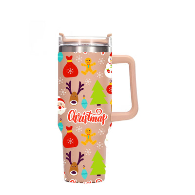 40oz Christmas Tumbler: Insulated Stainless Steel Water Bottle with Lid - Perfect Summer Drinkware for Car, Home, Office and Travel - Portable Cup with Handle - Ideal Birthday and Christmas Gifts