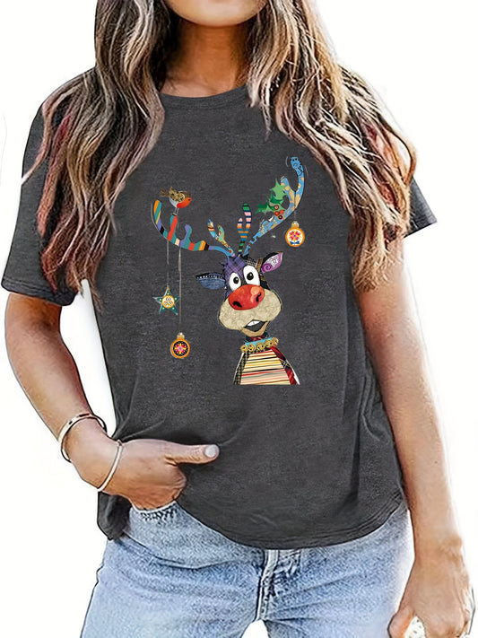 Our Color Elk Print T-shirt is the perfect addition to any summer wardrobe. Made of soft material with a crew neckline, it's comfortable and cool for warm days. The elk print adds a unique touch and a stylish look. It's sure to become a go-to top all summer long.