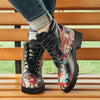 Mysterious Magic: Women's Mushroom Printed Ankle Combat Boots with Halloween Vibes