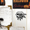 Bold and Bewitching: Black Metal Art Lips Bitting Weed Leaf Halloween Décor – A Striking Hanging Pendant for Garden, Living Room, Bedroom, and Balcony