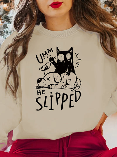 Cute Cat and Puppy Slogan Print Plus Size Casual Sweatshirt: A Comfy, Stylish Addition to Your Fall/Winter Wardrobe